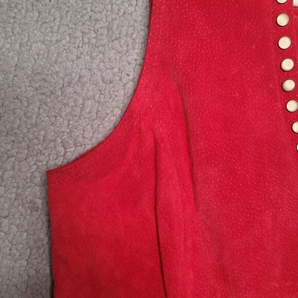 VTG Back In The Saddle Vest Medium Red Suede Leather Western Studs Cowgirl Rodeo - Picture 7 of 9